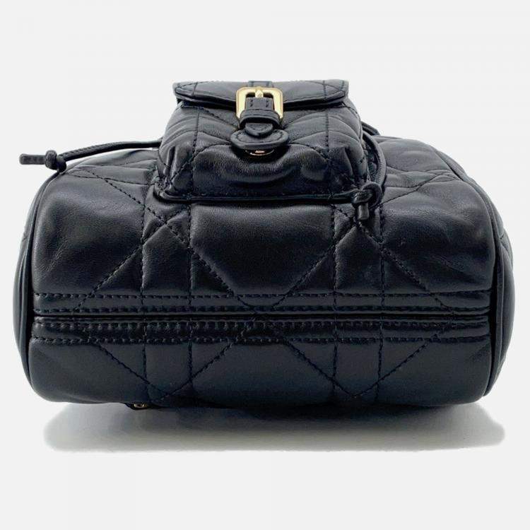 Pre Owned Dior Macrocannage Caro Backpack Black Lambskin Size Small