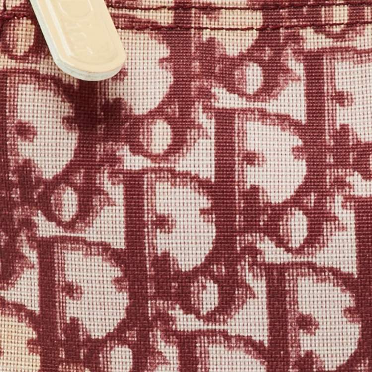 Pre Owned Dior Red/White Oblique Coated Canvas and Patent Leather Vintage Saddle Pochette