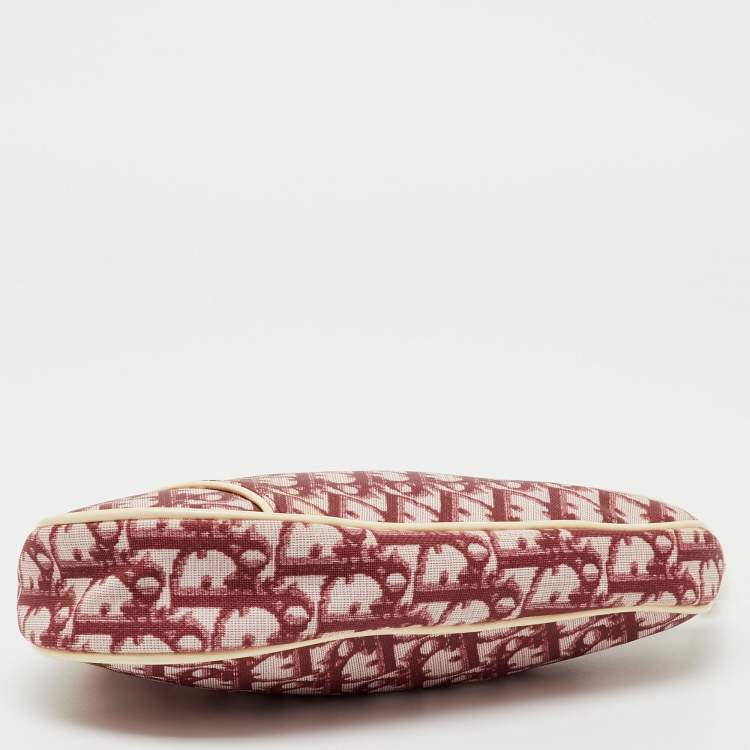 Pre Owned Dior Red/White Oblique Coated Canvas and Patent Leather Vintage Saddle Pochette