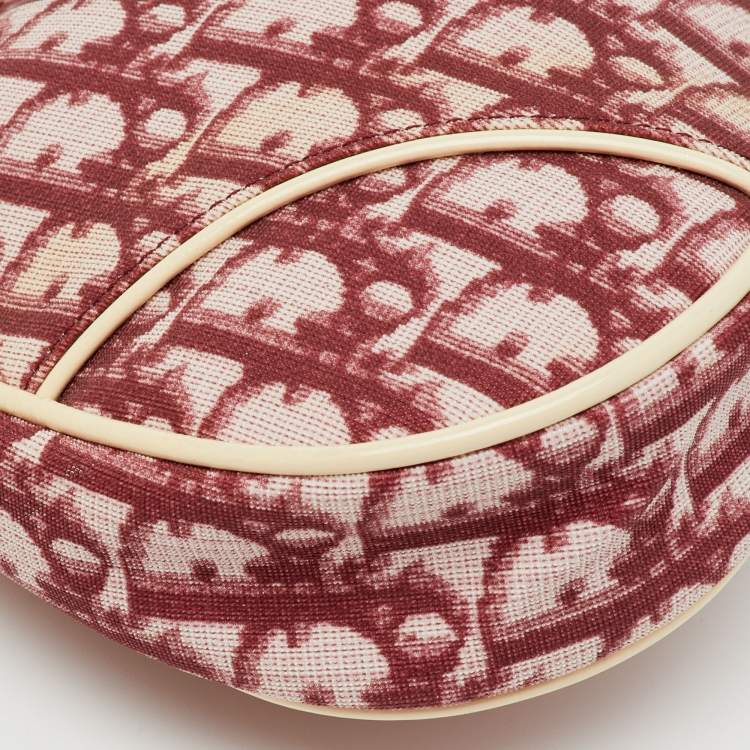 Pre Owned Dior Red/White Oblique Coated Canvas and Patent Leather Vintage Saddle Pochette