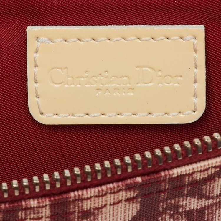 Pre Owned Dior Red/White Oblique Coated Canvas and Patent Leather Vintage Saddle Pochette