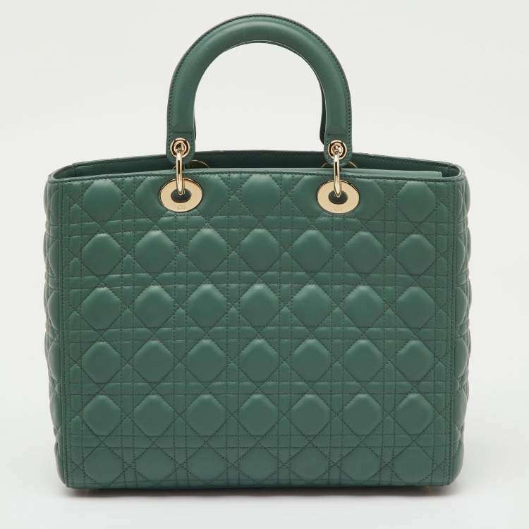 Pre Owned Dior Sage Green Cannage Leather Large Lady Dior Tote