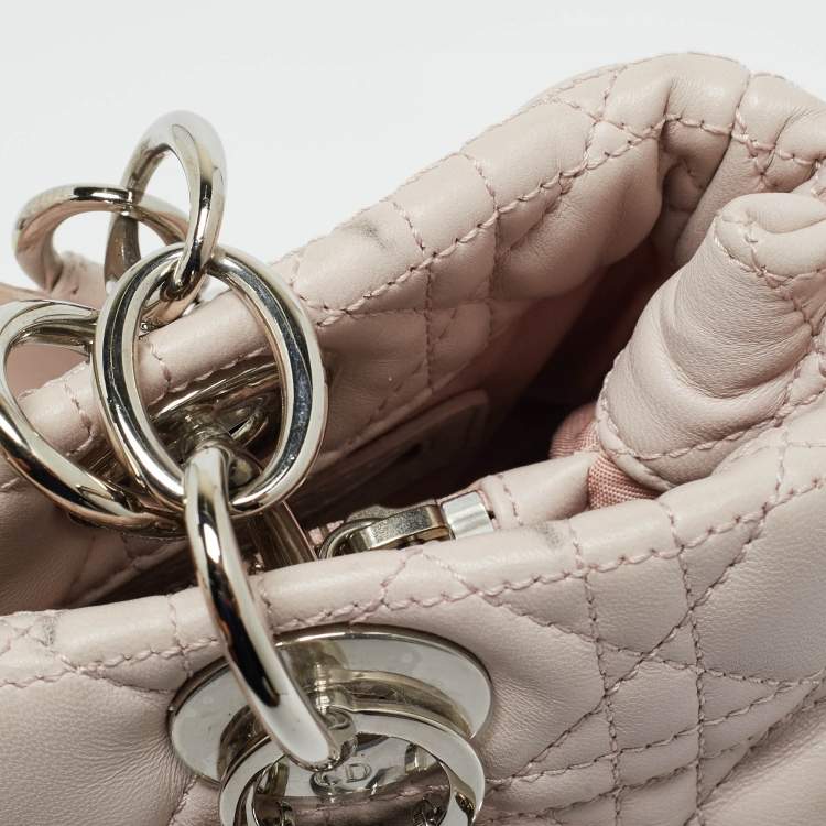 Pre Owned Dior Light Pink Cannage Leather Small Soft Lady Dior Tote