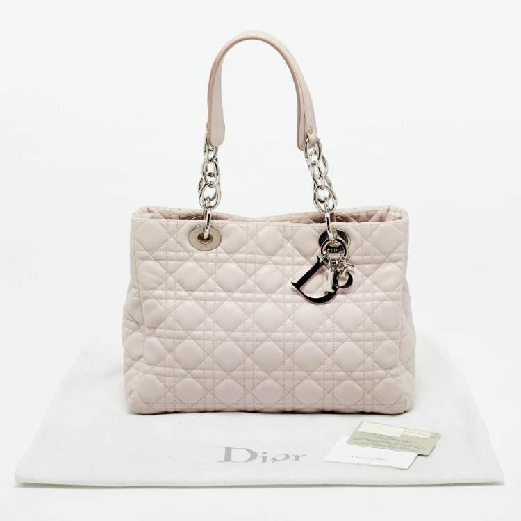 Pre Owned Dior Light Pink Cannage Leather Small Soft Lady Dior Tote