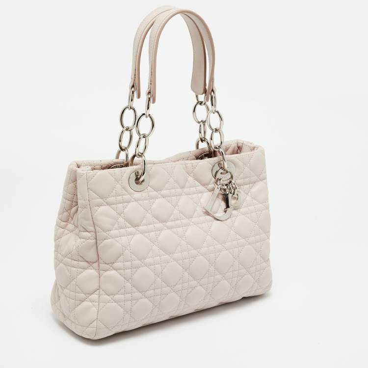 Pre Owned Dior Light Pink Cannage Leather Small Soft Lady Dior Tote