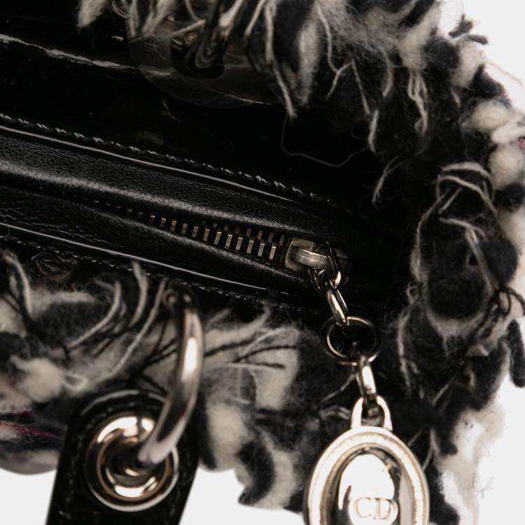 Pre Owned Dior Black Multicolor Medium Tweed Cannage Fringe Lady Dior