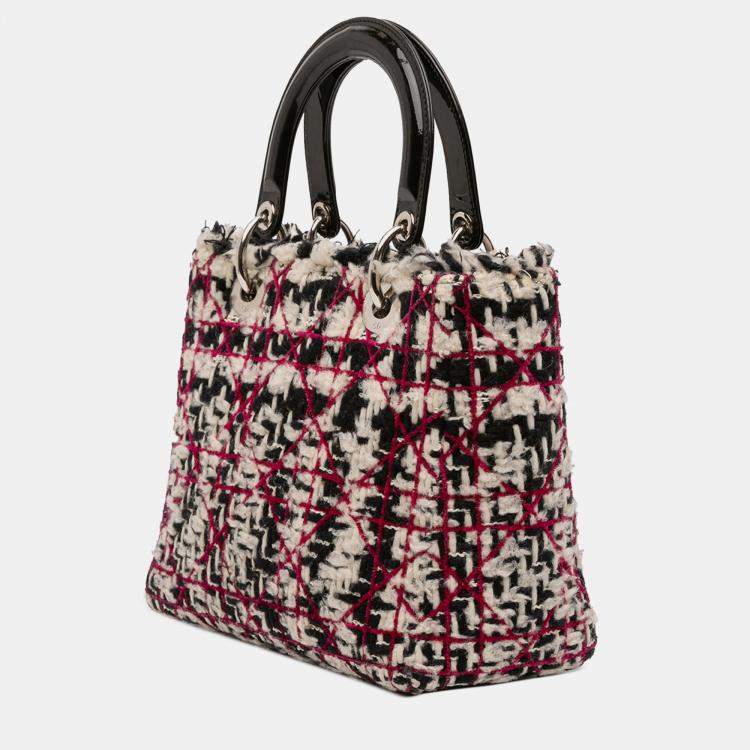 Pre Owned Dior Black Multicolor Medium Tweed Cannage Fringe Lady Dior
