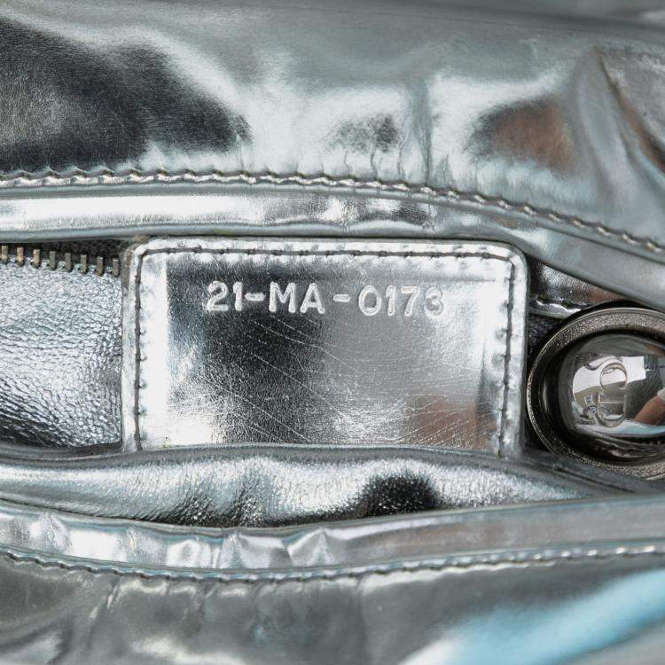 Pre Owned Dior Silver Medium Metallic Patent Lady Dior