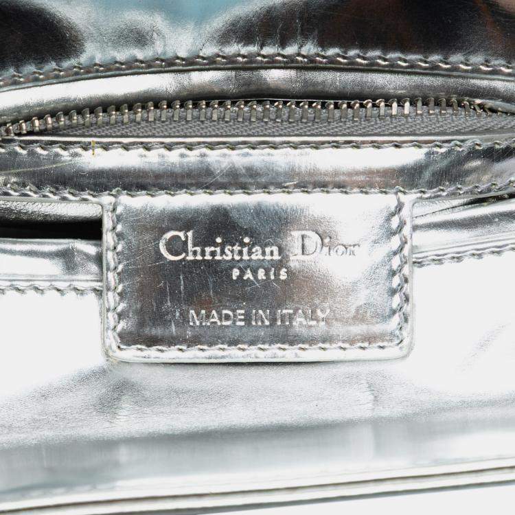 Pre Owned Dior Silver Medium Metallic Patent Lady Dior