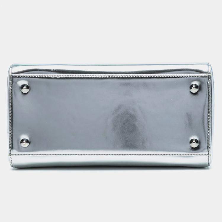 Pre Owned Dior Silver Medium Metallic Patent Lady Dior