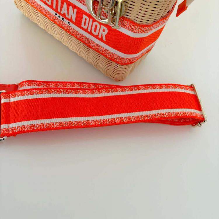 Pre Owned Christian Dior Orange Lady Dior Natural Wicker Medium Bag