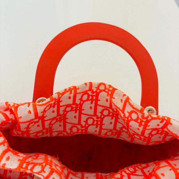 Pre Owned Christian Dior Orange Lady Dior Natural Wicker Medium Bag