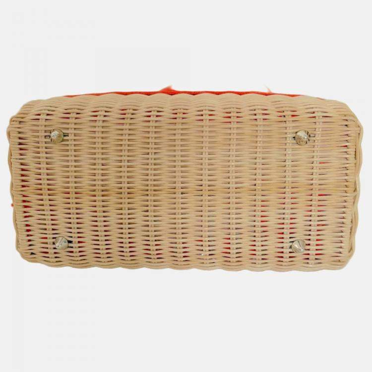 Pre Owned Christian Dior Orange Lady Dior Natural Wicker Medium Bag