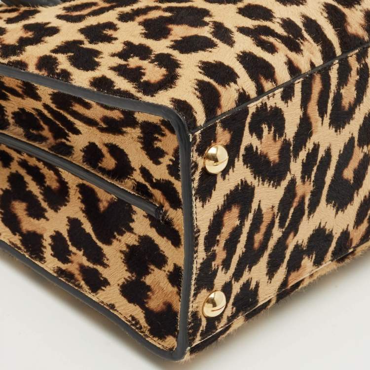 Pre Owned Dior Beige/Black Leopard Print Calfhair and Leather St Honoré Tote