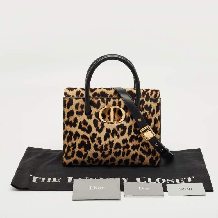 Pre Owned Dior Beige/Black Leopard Print Calfhair and Leather St Honoré Tote