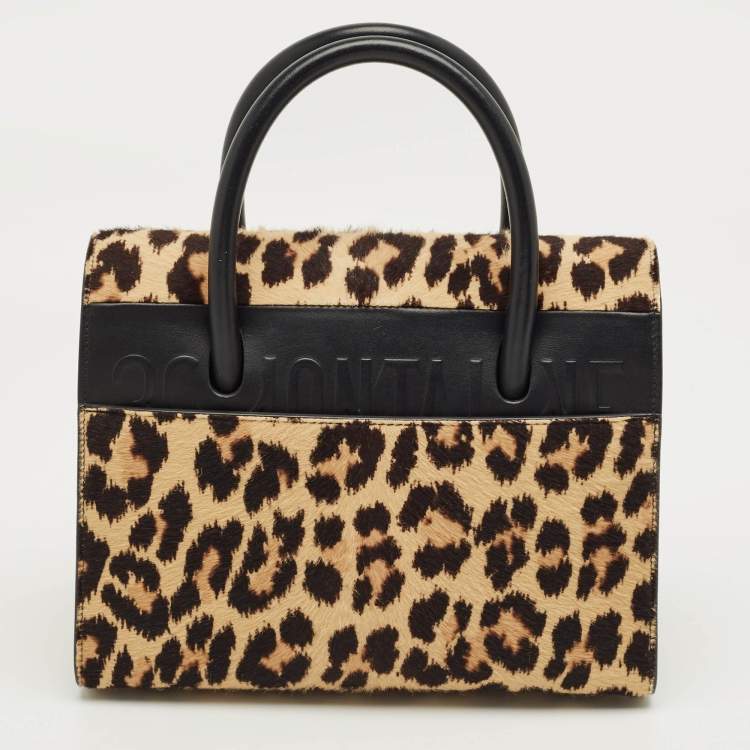 Pre Owned Dior Beige/Black Leopard Print Calfhair and Leather St Honoré Tote