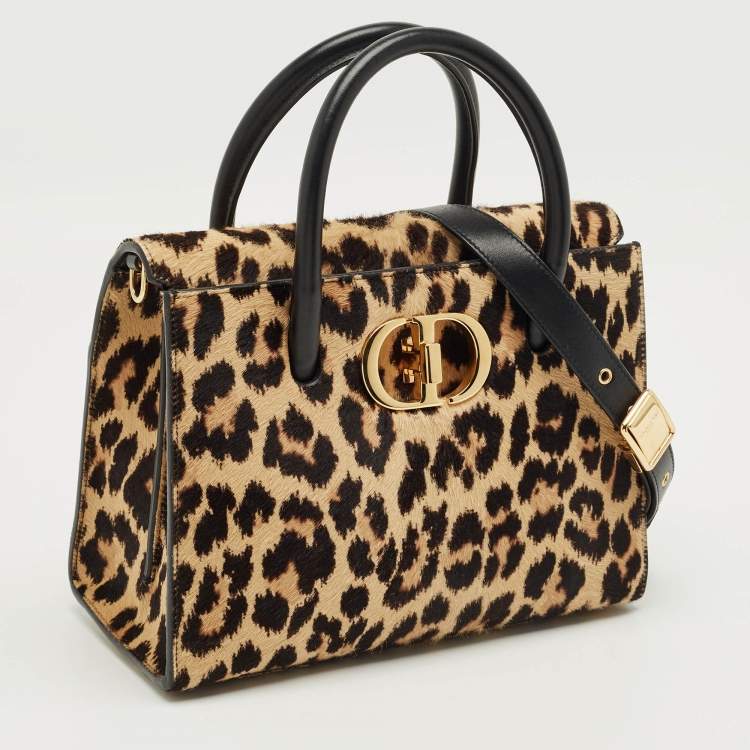 Pre Owned Dior Beige/Black Leopard Print Calfhair and Leather St Honoré Tote