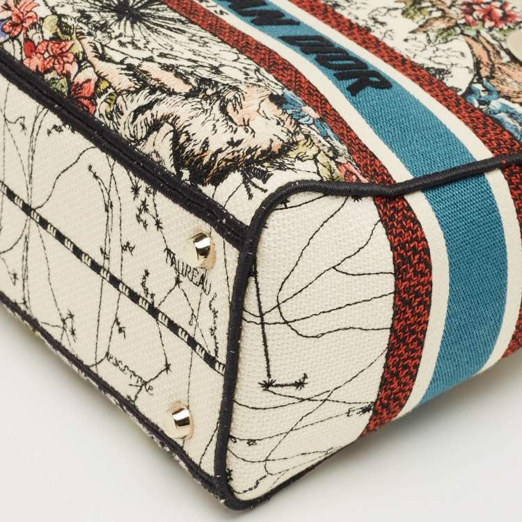 Pre Owned Dior Multicolor Floral Embroidered Canvas Medium Lady D-Lite Tote