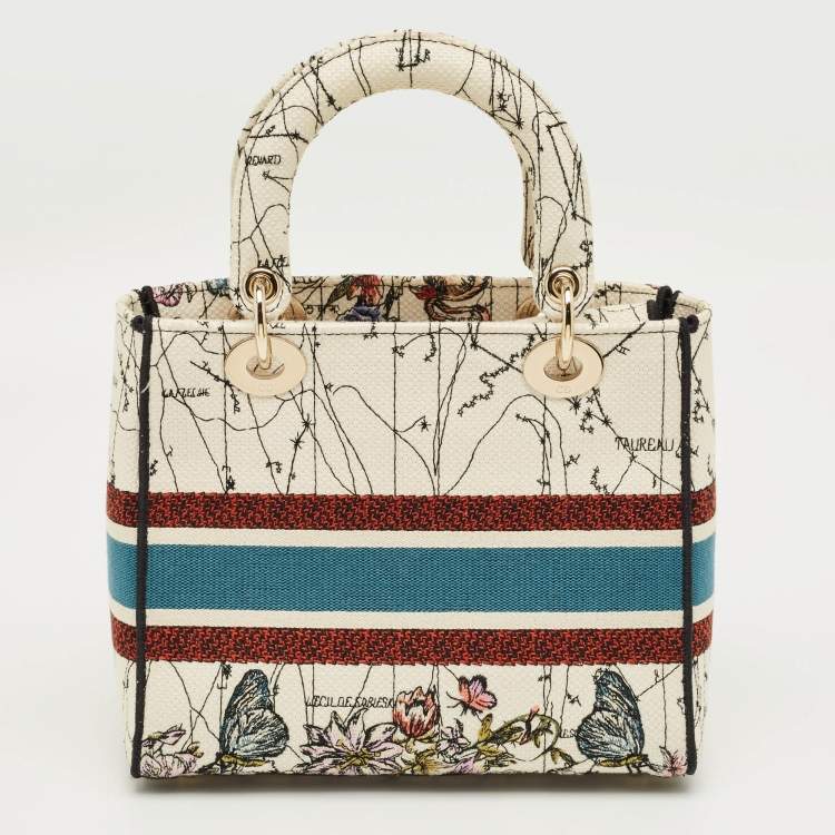 Pre Owned Dior Multicolor Floral Embroidered Canvas Medium Lady D-Lite Tote