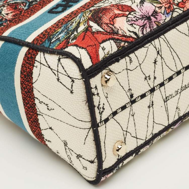 Pre Owned Dior Multicolor Floral Embroidered Canvas Medium Lady D-Lite Tote