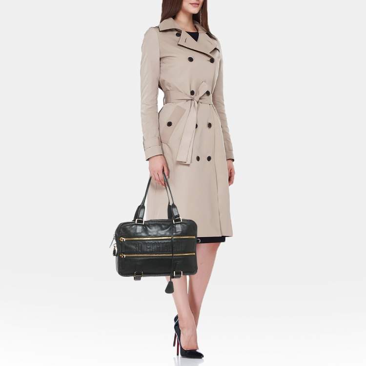 Pre Owned Dior Black Leather 30 Montaigne Duffel Bag