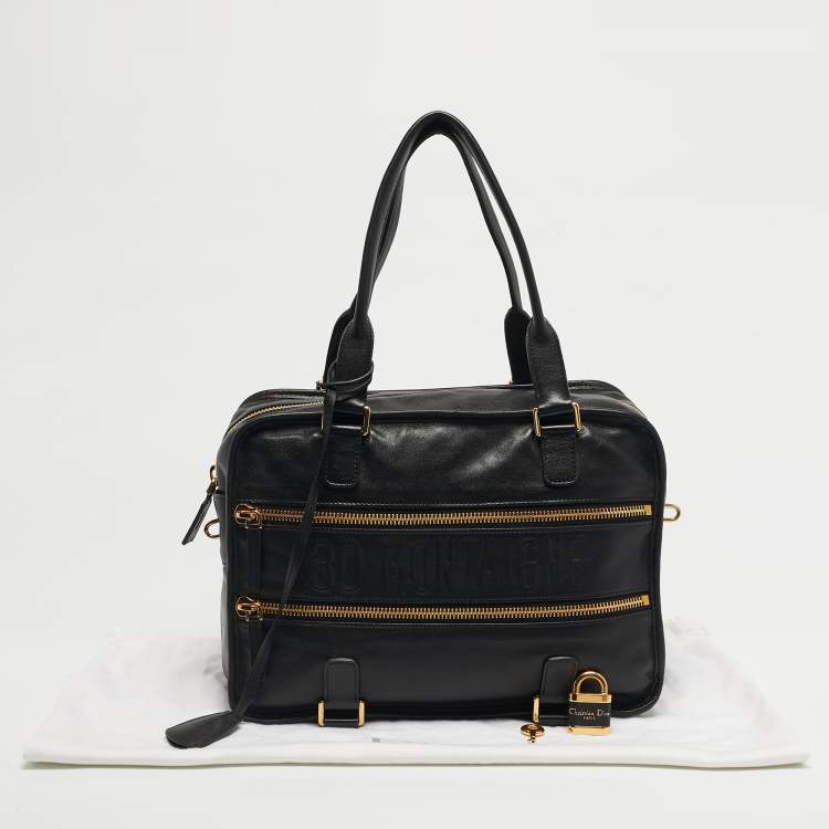 Pre Owned Dior Black Leather 30 Montaigne Duffel Bag