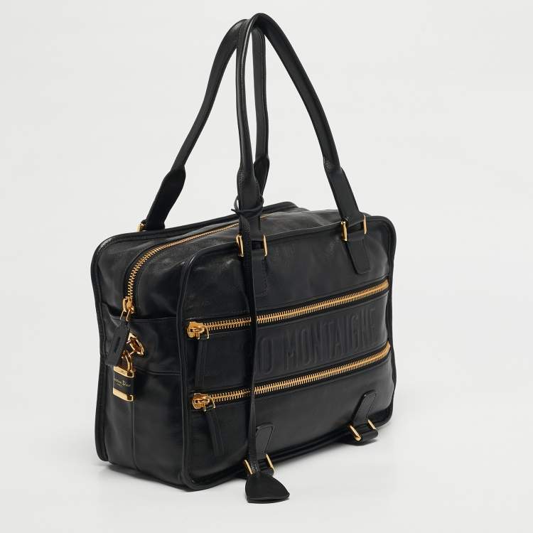 Pre Owned Dior Black Leather 30 Montaigne Duffel Bag