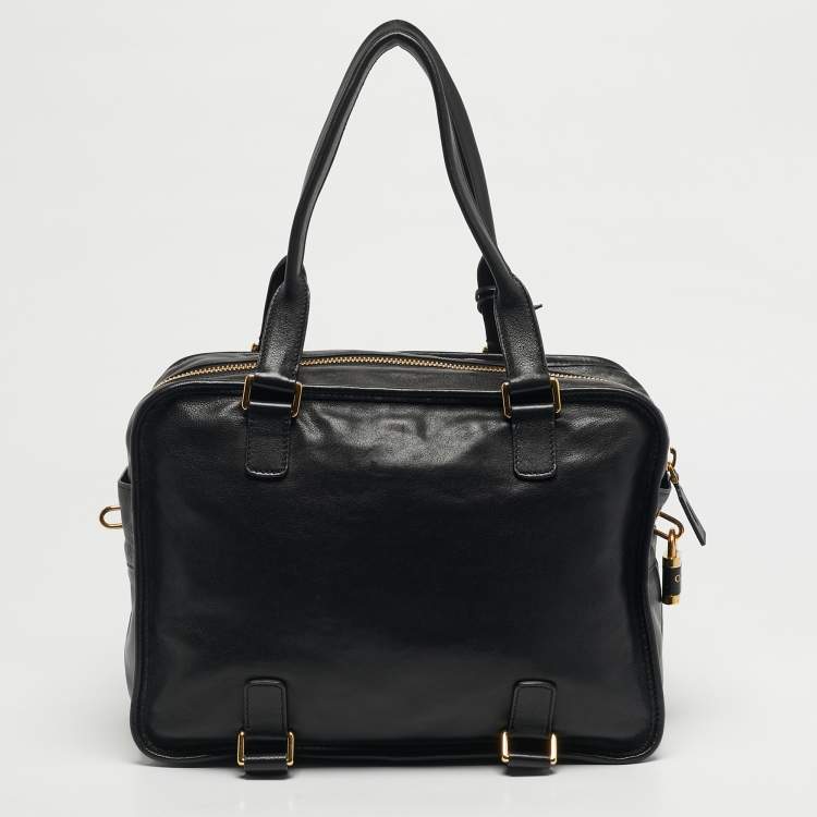 Pre Owned Dior Black Leather 30 Montaigne Duffel Bag