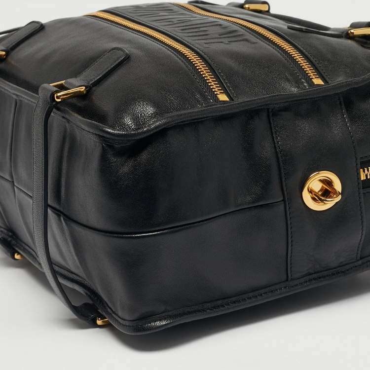 Pre Owned Dior Black Leather 30 Montaigne Duffel Bag