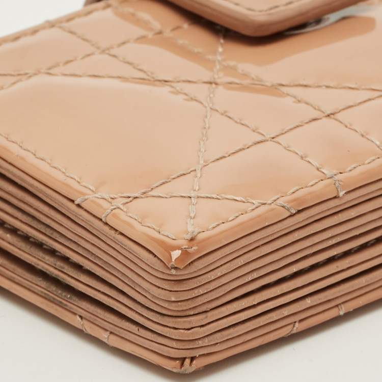 Pre Owned Dior Beige Cannage Patent Leather Lady Dior 5 Gusset Card Holder