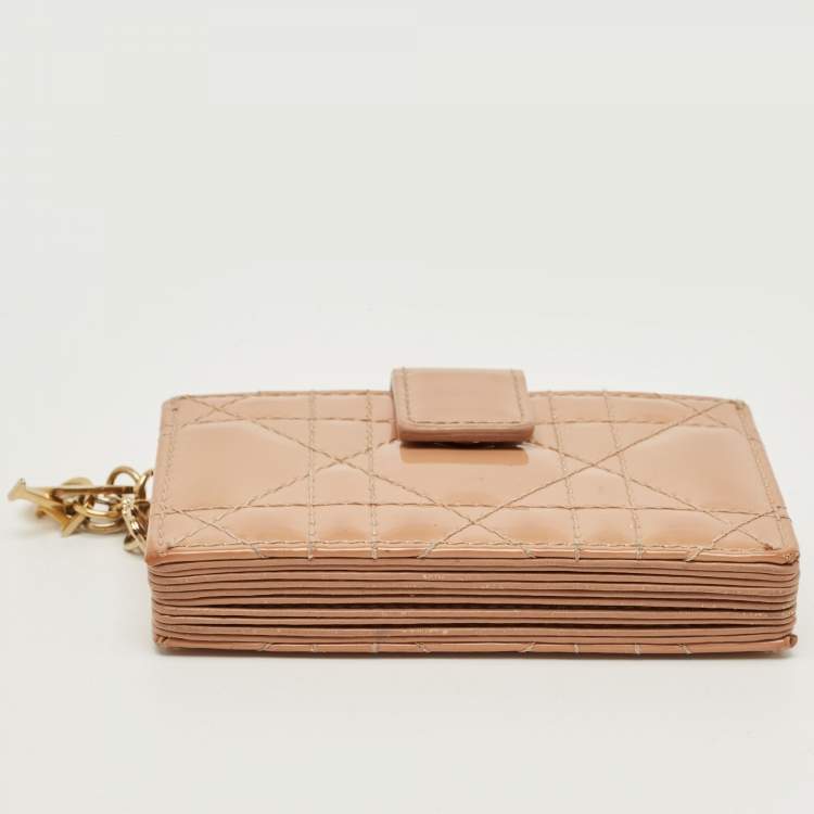 Pre Owned Dior Beige Cannage Patent Leather Lady Dior 5 Gusset Card Holder