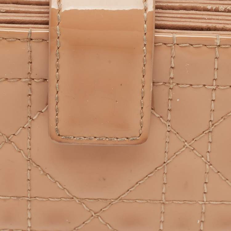 Pre Owned Dior Beige Cannage Patent Leather Lady Dior 5 Gusset Card Holder
