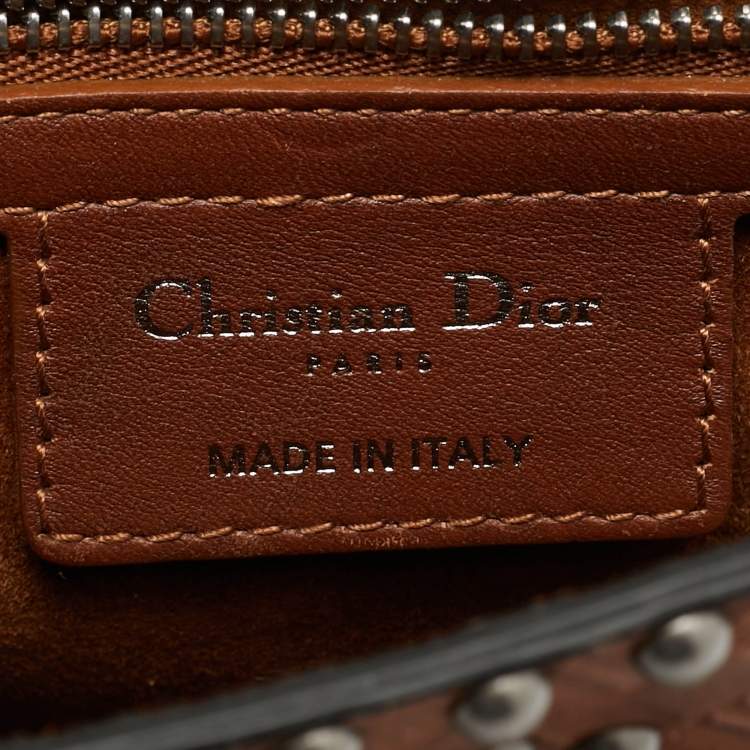 Pre Owned Dior Brown Woven Embossed Leather Studded D-Fence Saddle Bag