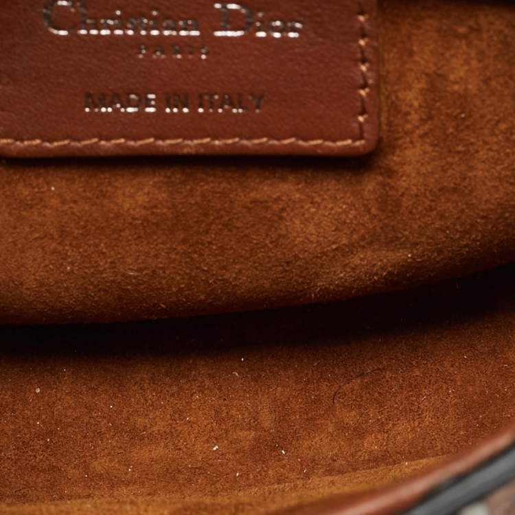Pre Owned Dior Brown Woven Embossed Leather Studded D-Fence Saddle Bag