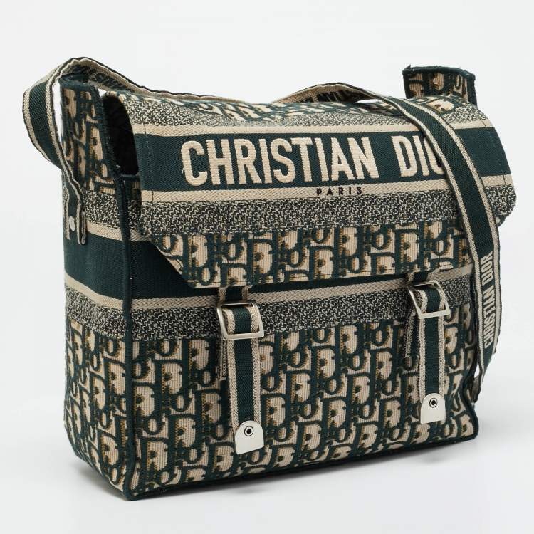 Pre Owned Dior Green Embroidered Canvas Diorcamp Messenger Bag