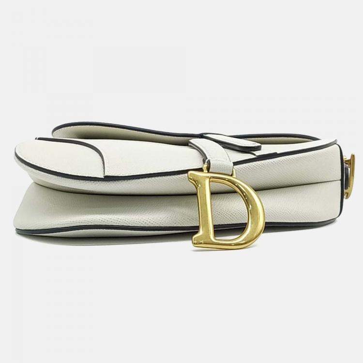Pre Owned Dior White Leather Saddle Bag