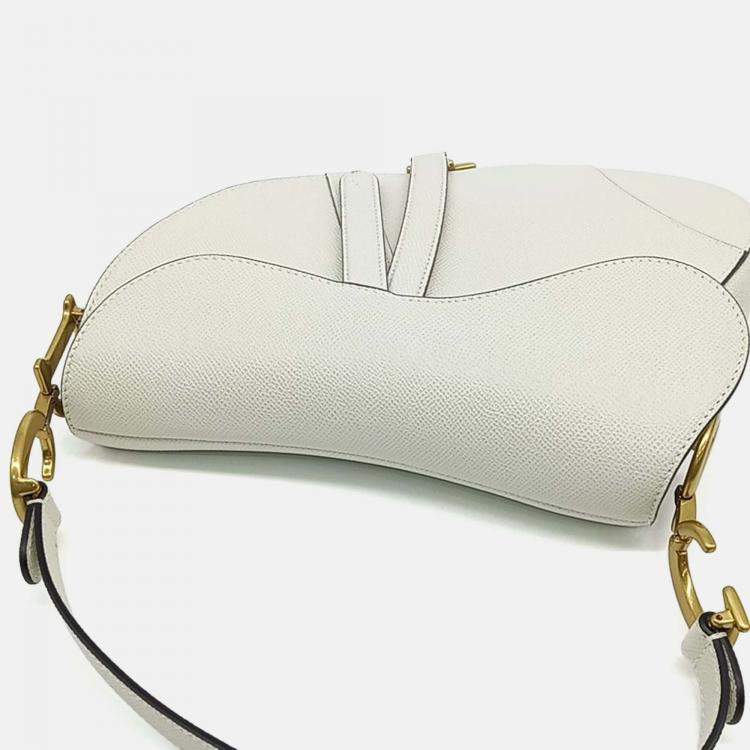 Pre Owned Dior White Leather Saddle Bag