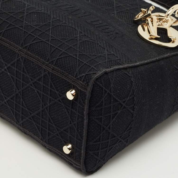 Pre Owned Dior Black Cannage Embroidered Canvas Medium Lady D-Lite Tote