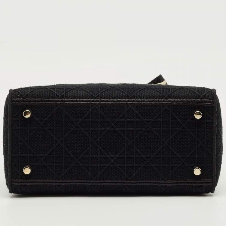 Pre Owned Dior Black Cannage Embroidered Canvas Medium Lady D-Lite Tote