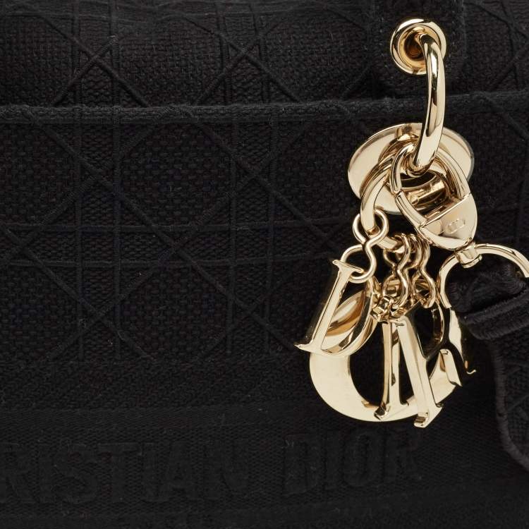 Pre Owned Dior Black Cannage Embroidered Canvas Medium Lady D-Lite Tote