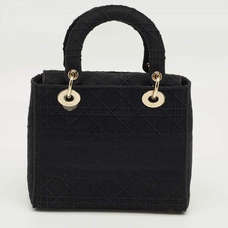 Pre Owned Dior Black Cannage Embroidered Canvas Medium Lady D-Lite Tote
