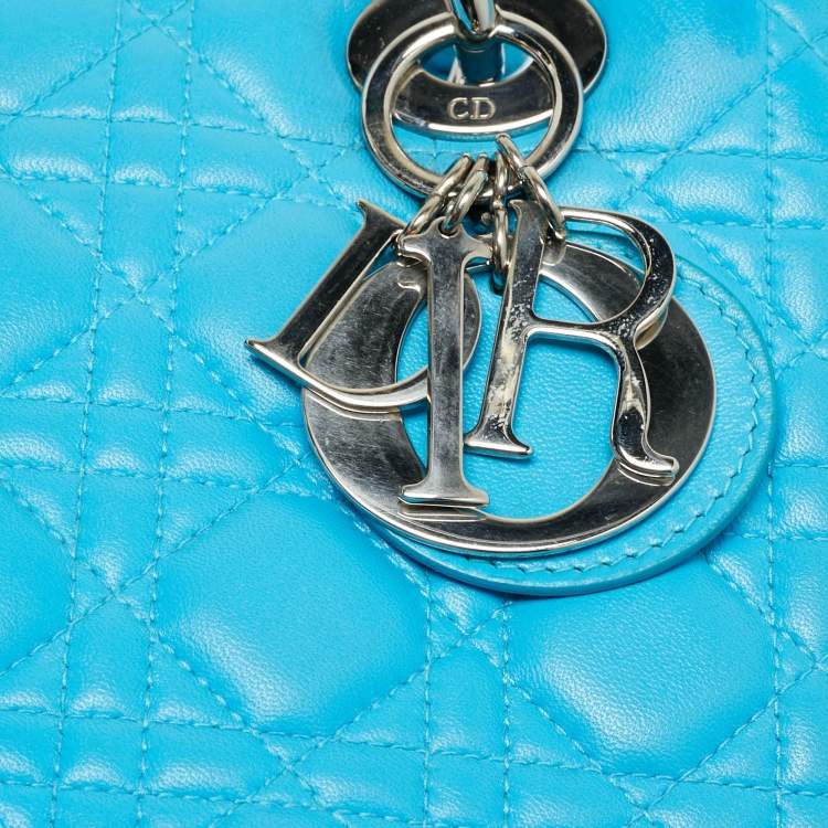 Pre Owned Dior Light Blue Cannage Leather Medium Lady Dior Tote