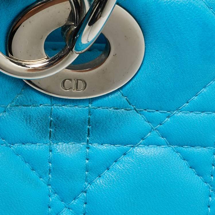 Pre Owned Dior Light Blue Cannage Leather Medium Lady Dior Tote