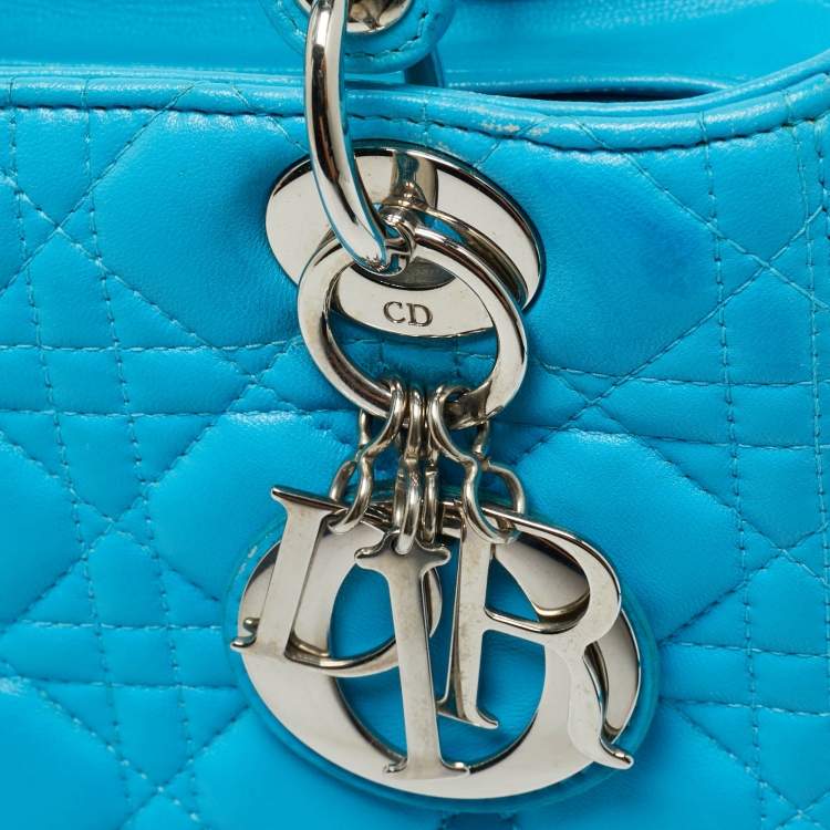 Pre Owned Dior Light Blue Cannage Leather Medium Lady Dior Tote