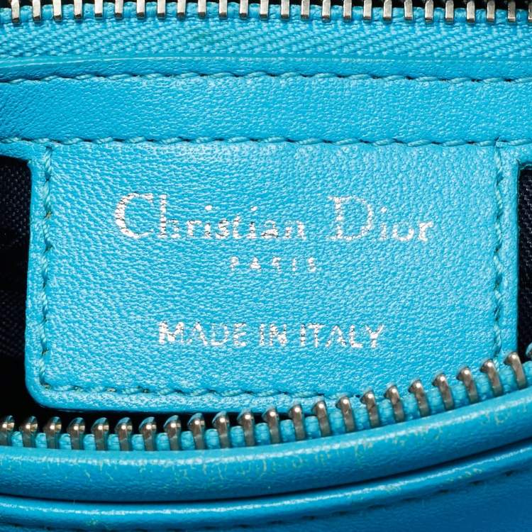 Pre Owned Dior Light Blue Cannage Leather Medium Lady Dior Tote