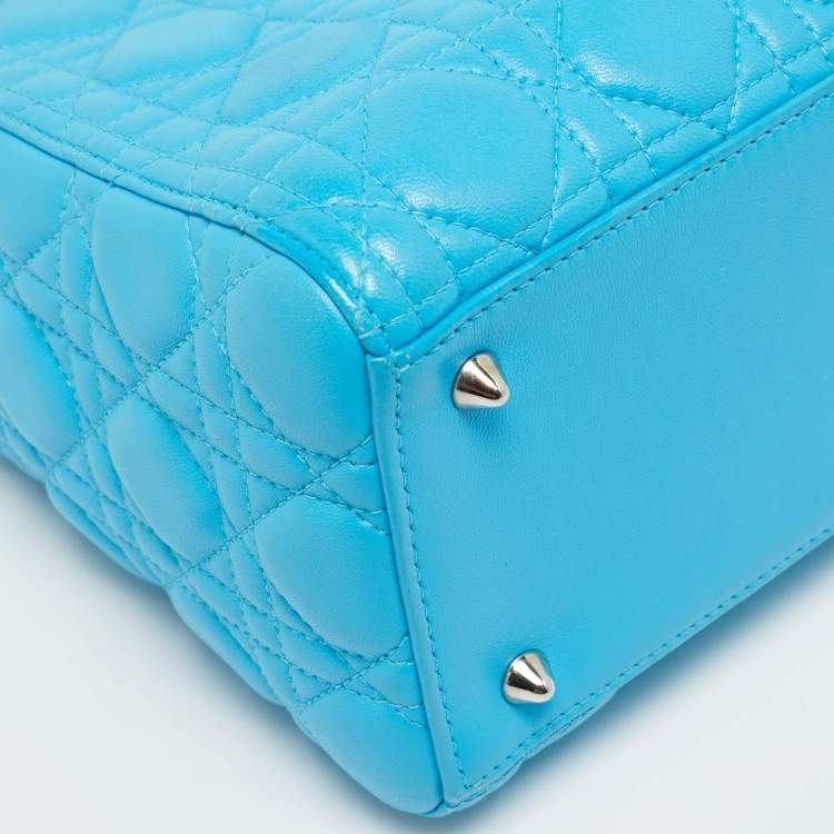 Pre Owned Dior Light Blue Cannage Leather Medium Lady Dior Tote