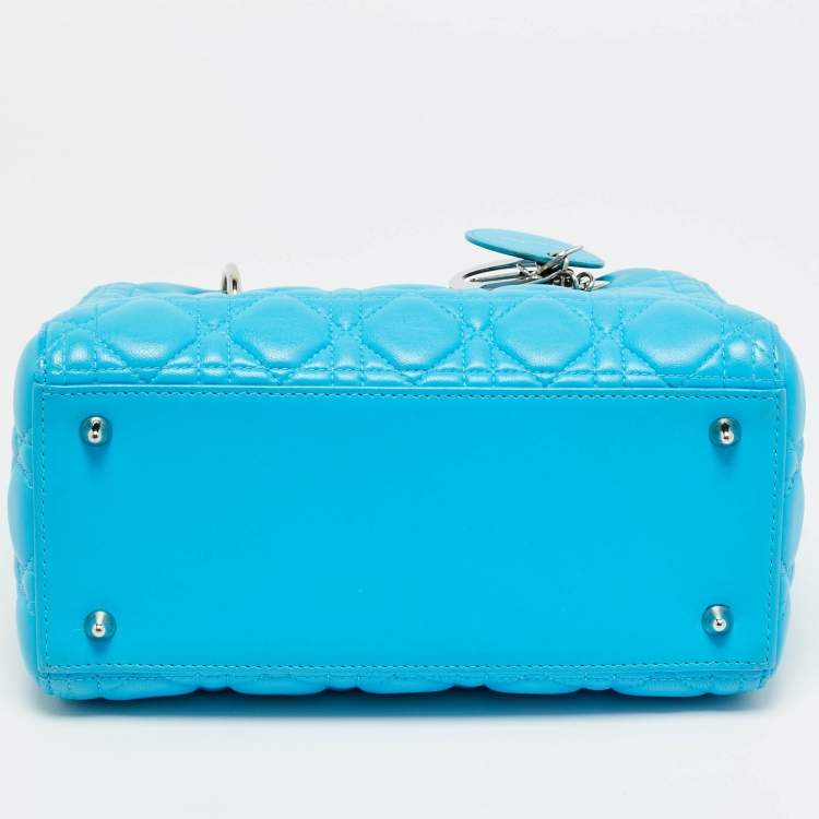 Pre Owned Dior Light Blue Cannage Leather Medium Lady Dior Tote