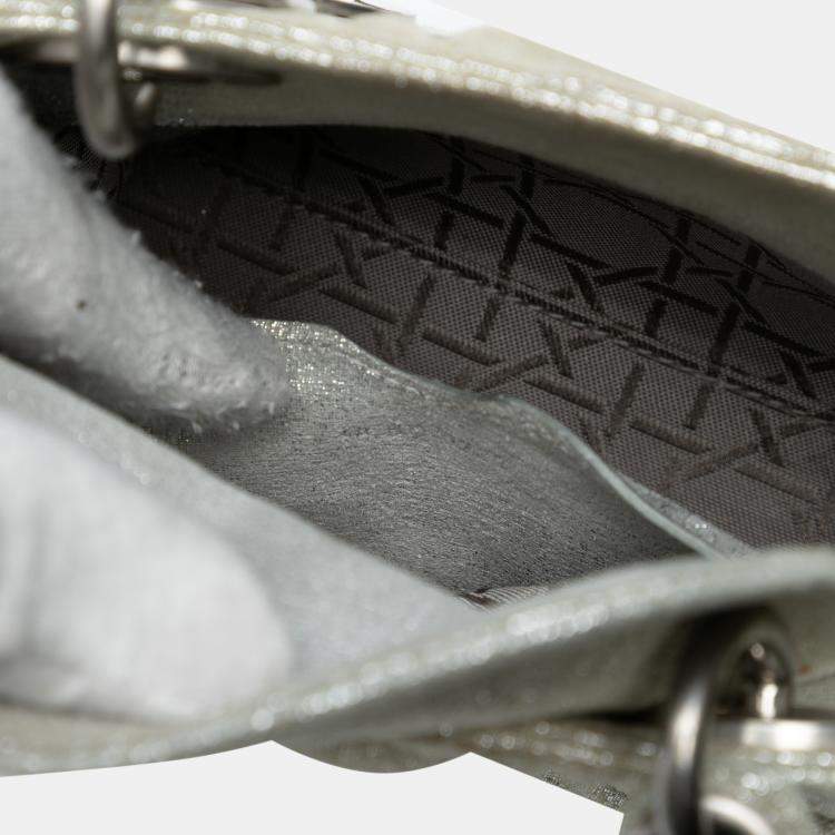 Pre Owned Dior Silver Micro Metallic Calfskin Cannage Lady Dior