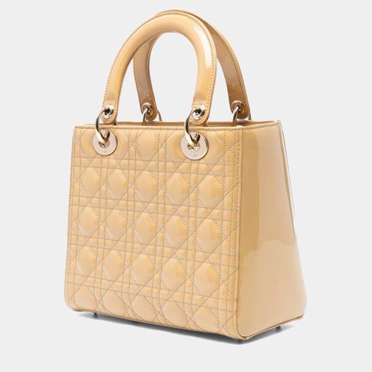 Pre Owned Dior Brown Medium Patent Cannage Lady Dior