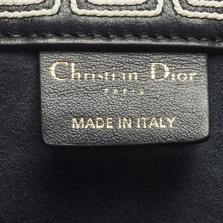 Pre Owned Dior Navy Blue/White Leather Embroidered Medium Book Tote